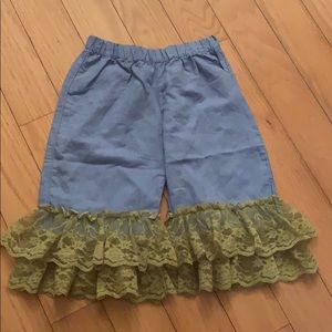 Blue Pants with Green lace ruffles girls